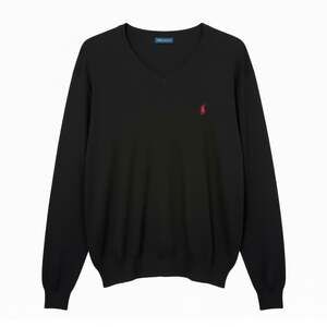 Vintage Polo Ralph Lauren Black Cotton V-Neck Sweater Size Medium